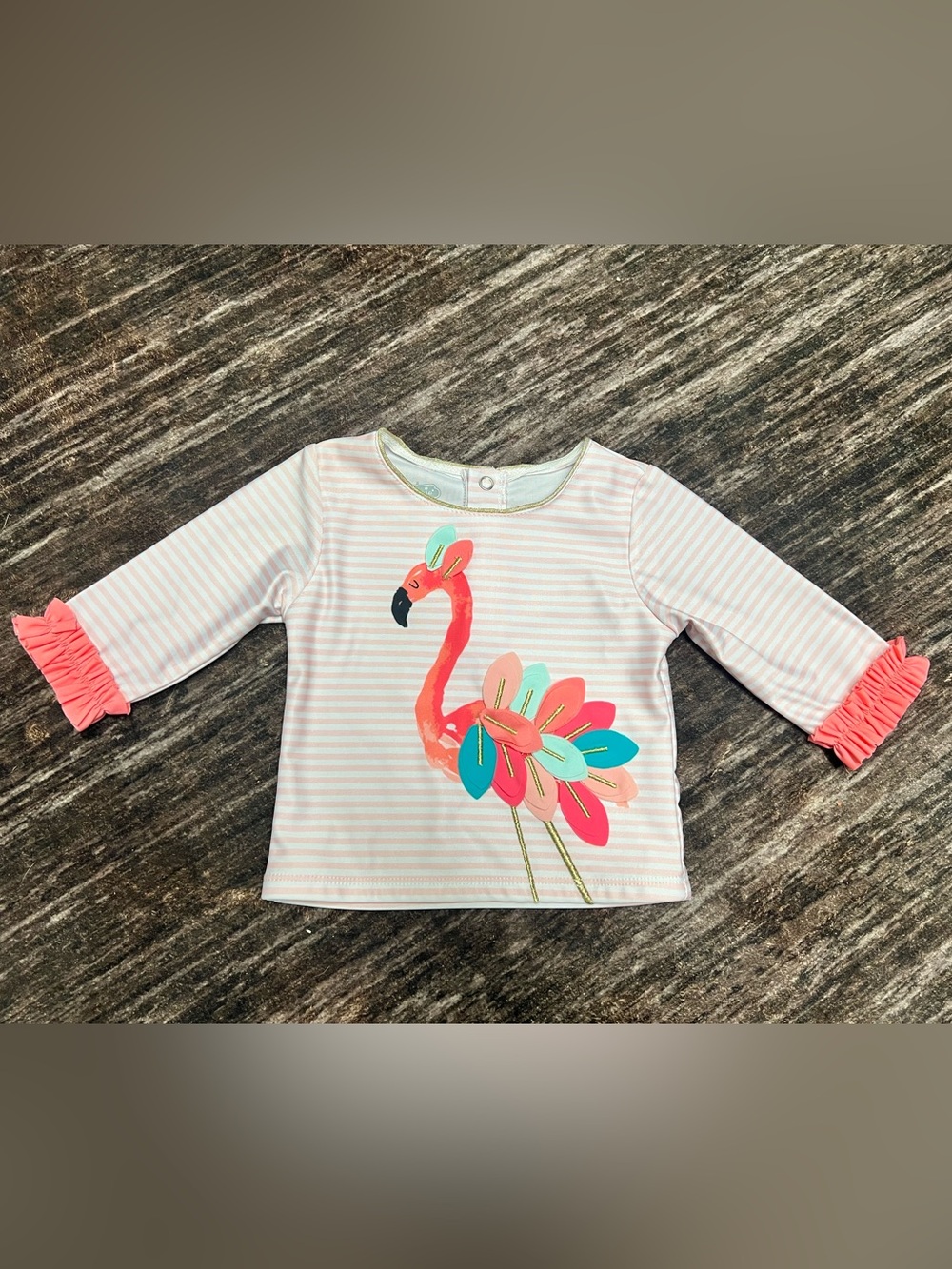 Girls' Pink Flamingo Ruffle-Sleeve bathing suit top